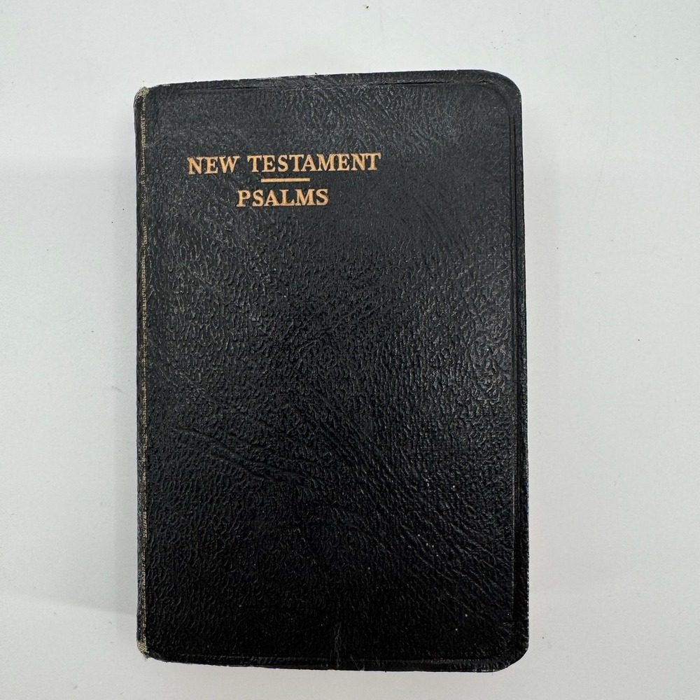 Vtg Collins New Testament Psalms KJV Pocket Bible Black Leather Great Britain
